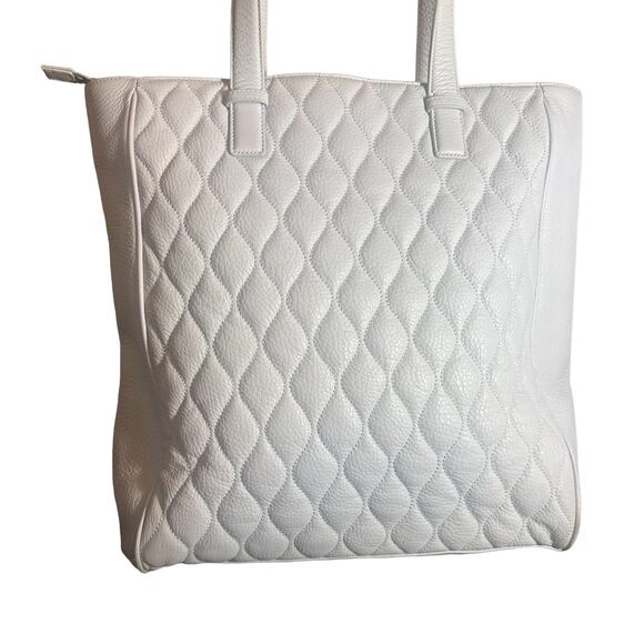 Vera Bradley Leah Quilted Leather Tote Bag Cloud Gray Light Blue Shoulder Bag - Picture 4 of 12